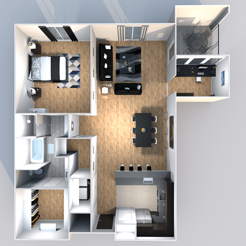 Austin apartment for rent staged floorplan with office